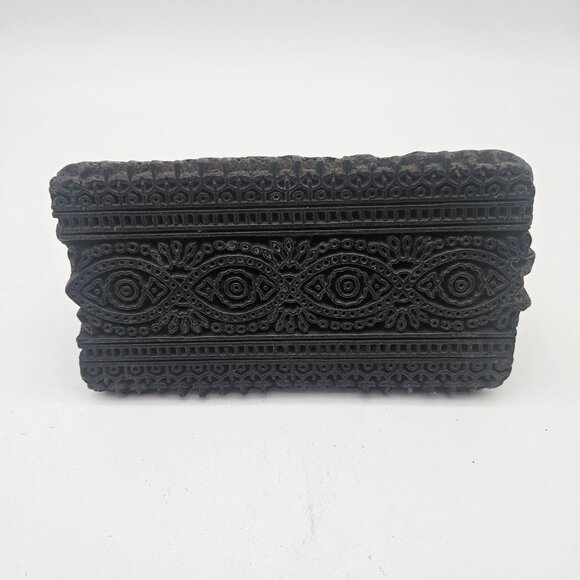 Antique Hand Carved Wood Textile Ornate Border Pattern Fabric Stamp Block - Picture 2 of 11